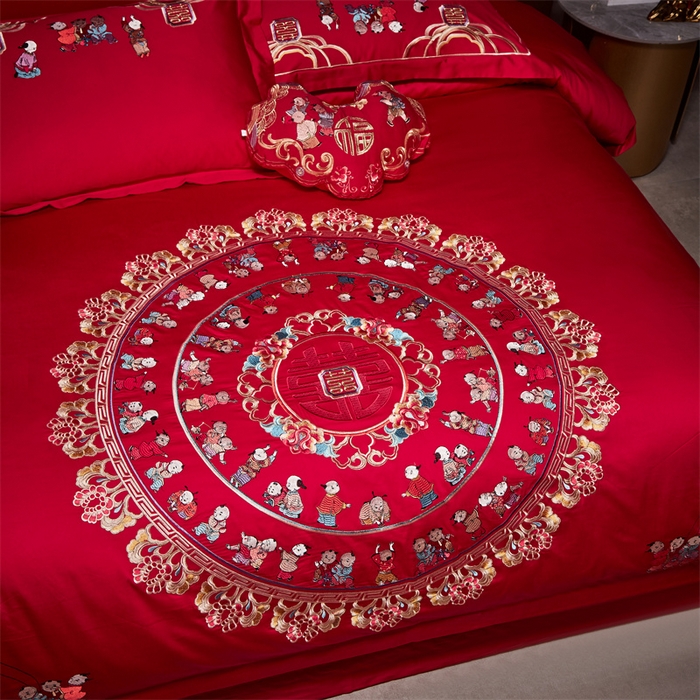 91家纺网 家纺一手货源 找家纺 宏羽纺家纺 2024新款13372纯棉婚庆套件系列百子圆圆