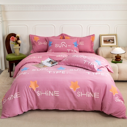 威布斯家居 2024新款AA版全棉加厚磨毛四件套 极光小镇-粉