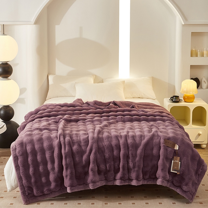 91家纺网 家纺一手货源 找家纺 尚品凤凰 2025新款亲肤舒适加厚保暖貂绒兔毛泡泡毛毯 泡泡-紫