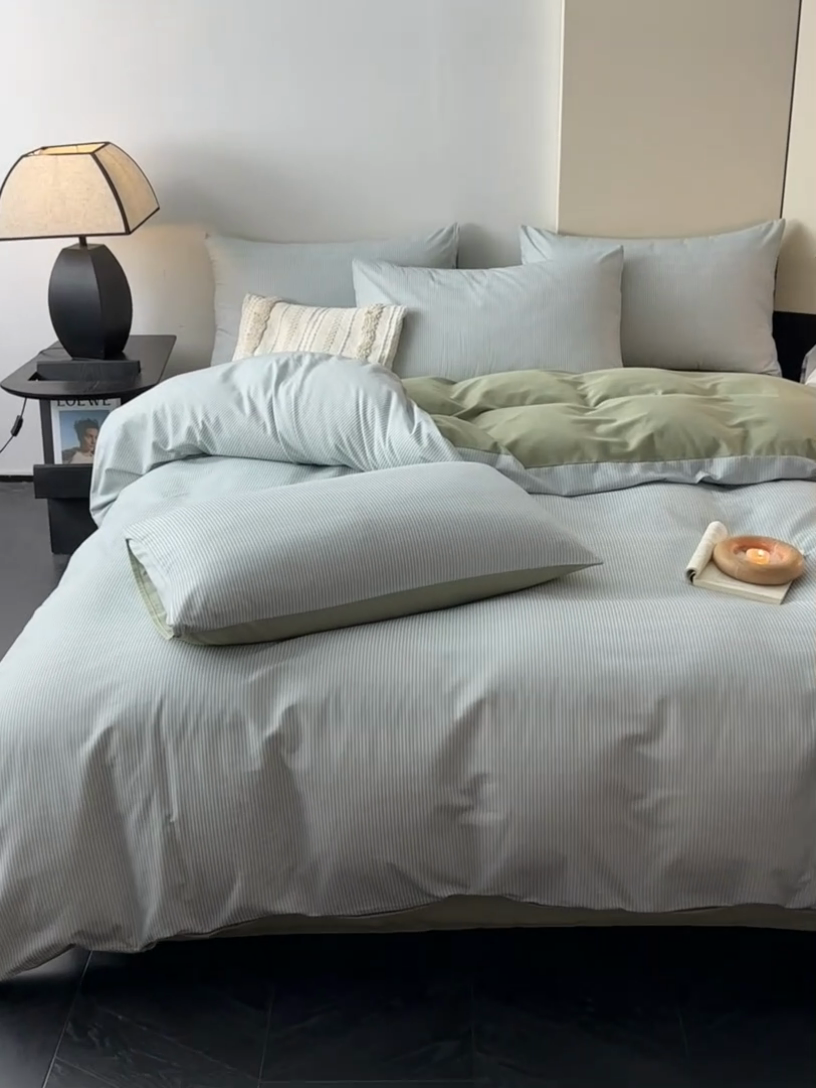 91家纺网 家纺一手货源 找家纺 雅居纺家纺 2024新款全棉印花磨毛四件套 米兰绿