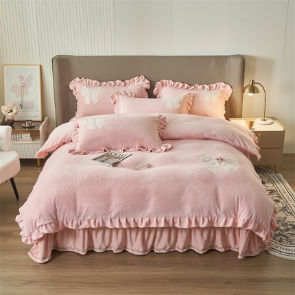 91家纺网 家纺一手货源 找家纺 2024新款A类幸福约定牛奶绒四件套 粉色