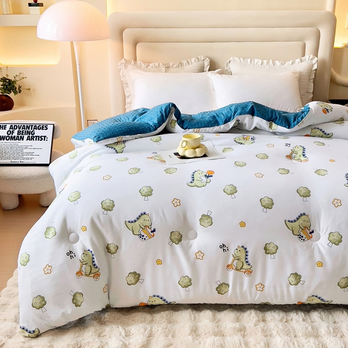 91家纺网 家纺一手货源 找家纺 暖阁 2025新款A类水洗棉豆豆被冬被春秋被被子被芯 开心恐龙