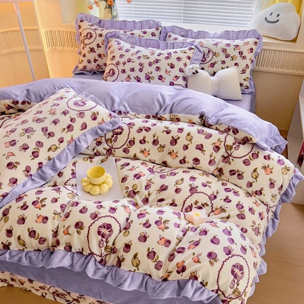 找底底家纺 2024新款牛奶绒印花四件套 小浆果