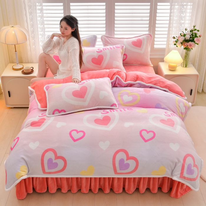 91家纺网 家纺一手货源 找家纺 绒耀 2025新款高克重牛奶绒四件套保暖四件套直播爆款电商爆款 心有灵犀