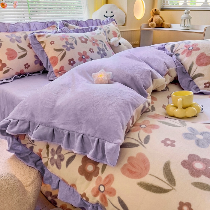 91家纺网 家纺一手货源 找家纺 找底底家纺 2024新款牛奶绒印花四件套 小美好