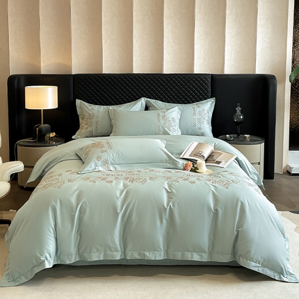 91家纺网 家纺一手货源 找家纺 理想家家纺 2024新款13372全棉刺绣四件套系列-花季 绿