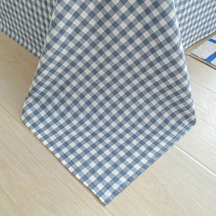 91家纺网 家纺一手货源 找家纺 韩巢家纺 2024新款简约格子纯色A类水洗棉床单枕套三件套 A类兰色格-床单