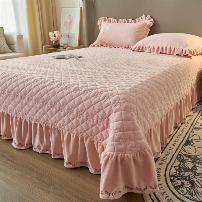 91家纺网 家纺一手货源 找家纺 2024新款A类幸福约定牛奶绒单床盖 粉色