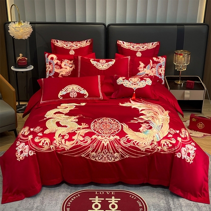 用心 2024年新款双面磨毛绣花婚庆四件套 龙鸣凤悦