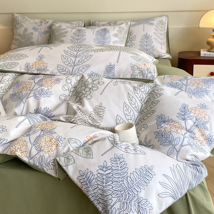 91家纺网 家纺一手货源 找家纺 雅居纺家纺 2024新款全棉印花磨毛四件套 绿染悠夏