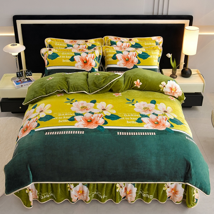 91家纺网 家纺一手货源 找家纺 诺梵 2025直播8.5斤高克重牛奶绒四件套水晶金貂法莱绒床裙款 秋意浓