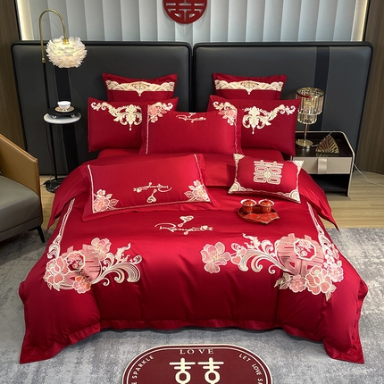91家纺网 家纺一手货源 找家纺 （总）用心 2024新款亲肤加厚磨毛新中式婚庆四件套多件套
