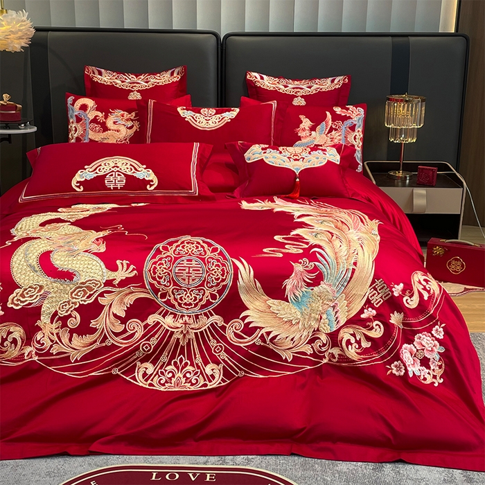 91家纺网 家纺一手货源 找家纺 用心 2024年新款双面磨毛绣花婚庆四件套 龙鸣凤悦