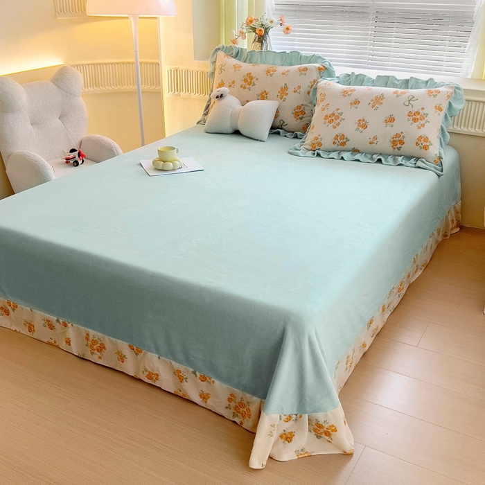 91家纺网 家纺一手货源 找家纺 找底底家纺 2024新款牛奶绒印花四件套 花海