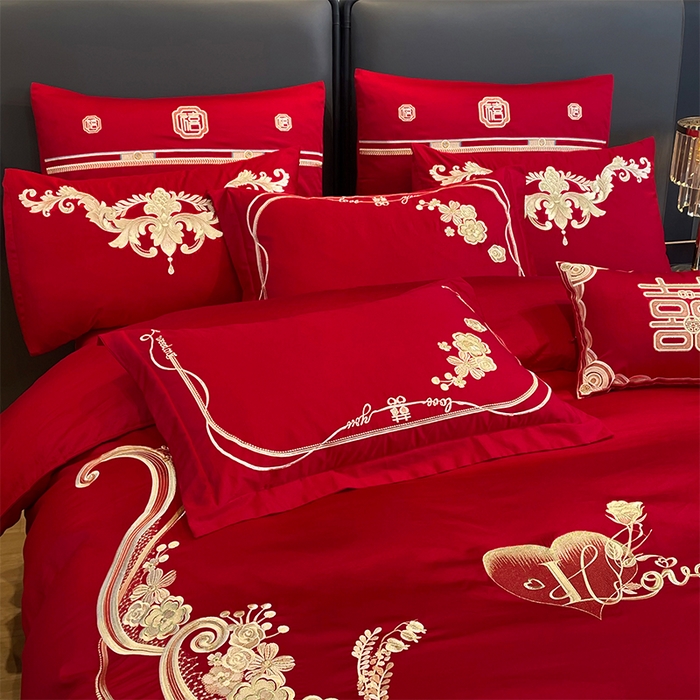 91家纺网 家纺一手货源 找家纺 用心 2024新款亲肤加厚磨毛新中式婚庆四件套多件套 恋喜