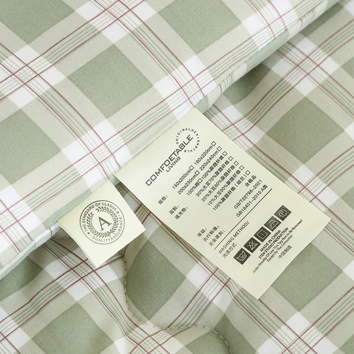 91家纺网 家纺一手货源 找家纺 优布加 2024新款色织水洗棉格斜抗菌良品系列大豆被冬被 良品-灰绿