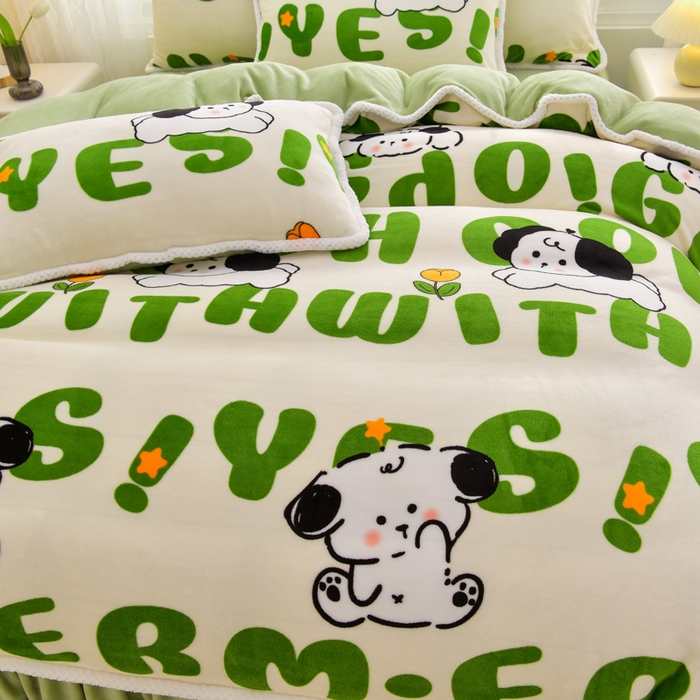 91家纺网 家纺一手货源 找家纺 绒耀 2025新款高克重牛奶绒四件套保暖四件套直播爆款电商爆款 嗨皮狗