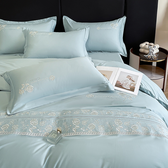 91家纺网 家纺一手货源 找家纺 理想家家纺 2024新款13372全棉刺绣四件套系列-花恋 绿