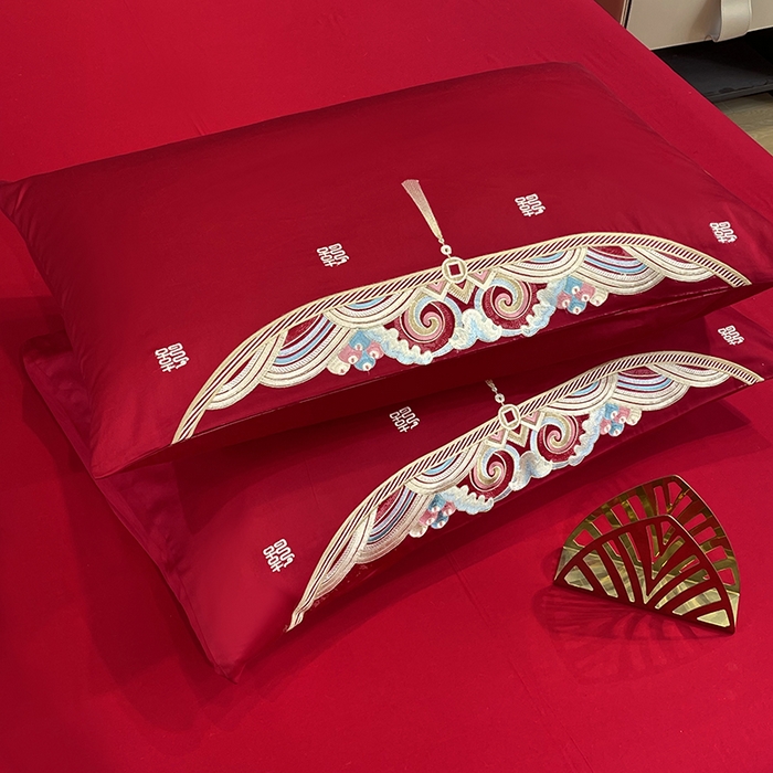 91家纺网 家纺一手货源 找家纺 用心 2024年新款双面磨毛绣花婚庆四件套 百年龙凤