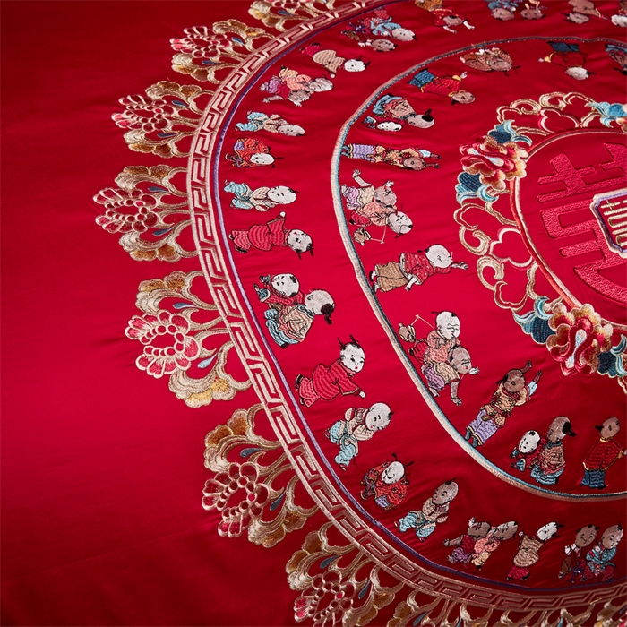 91家纺网 家纺一手货源 找家纺 宏羽纺家纺 2024新款13372纯棉婚庆套件系列百子圆圆