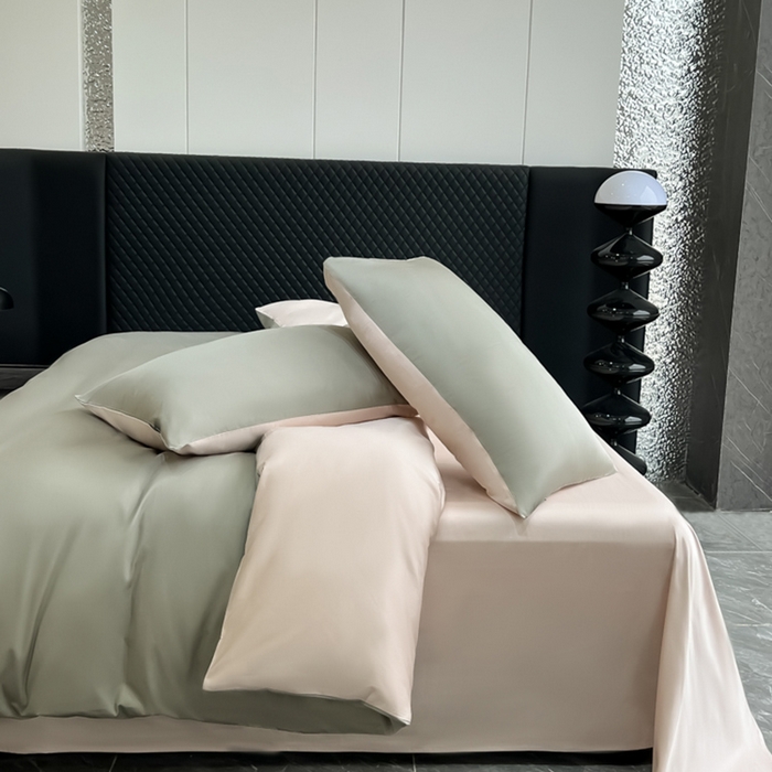 91家纺网 家纺一手货源 找家纺 家居1号家纺 2024新款50双股新疆长绒棉纯色四件套单品系列-单床单 床单共享-森绿++玫瑰金