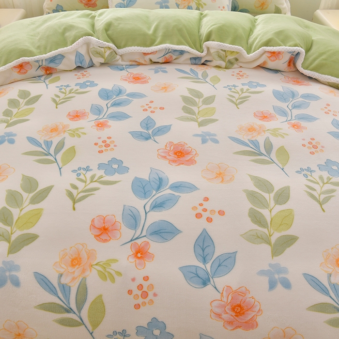 91家纺网 家纺一手货源 找家纺 绒耀 2025新款高克重牛奶绒四件套保暖四件套直播爆款电商爆款  花田故事