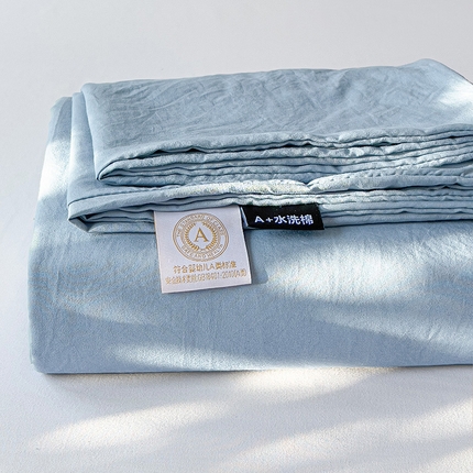 91家纺网 家纺一手货源 找家纺 优选 2025新款母婴级水洗棉床单三件套 水洗棉-奶蓝