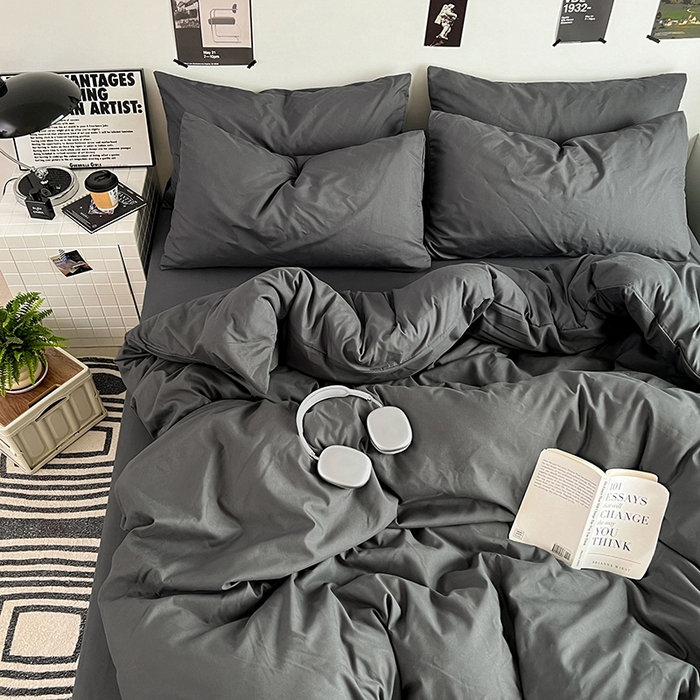 91家纺网 家纺一手货源 找家纺 优卡迪家纺馆 2024新款水洗棉105克纯色双拼四件套系列（下载文件夹包含买家秀） 高级灰
