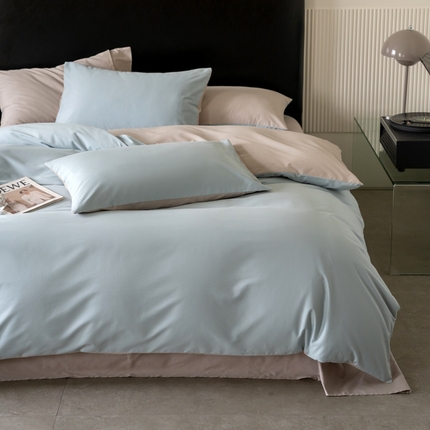 91家纺网 家纺一手货源 找家纺 云栖家居 2024全棉A类磨毛四件套 秋波蓝&雅灰