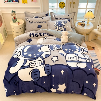 91家纺网 家纺一手货源 找家纺 兄弟坊 2024新款正版授权大版牛奶绒卡通四件套 太空小帅帅