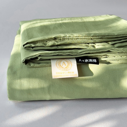 91家纺网 家纺一手货源 找家纺 优选 2025新款母婴级水洗棉床单三件套 水洗棉-豆绿