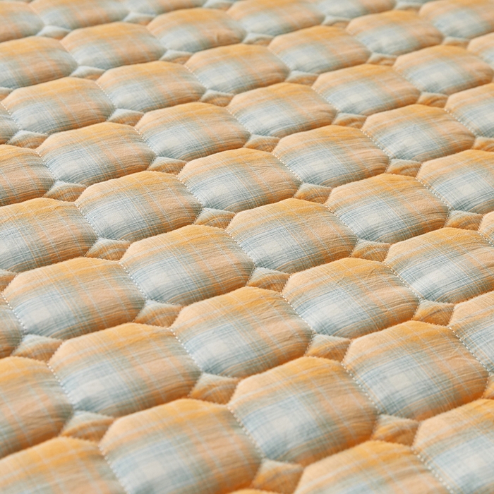 91家纺网 家纺一手货源 找家纺 迪乐妮家居 2024新款单人床色织全棉夹棉床笠(无印家居风） 密橘格