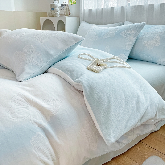 91家纺网 家纺一手货源 找家纺 神州川 直播爆款2024新款欧式烂花3D绣花牛奶绒雕花绒四件套 七彩梦碟