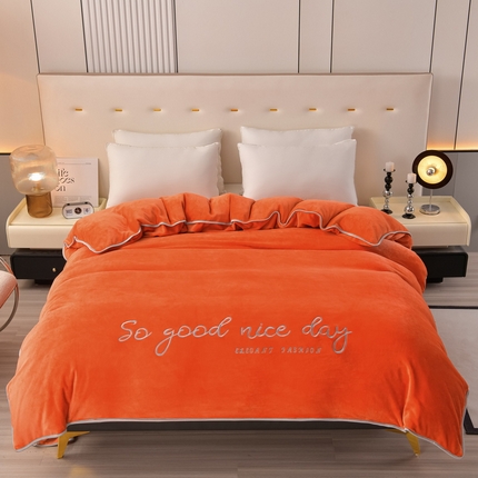 91家纺网 家纺一手货源 找家纺 居尚家纺 2025新款加厚牛奶绒刺绣单被套系列 桔黄
