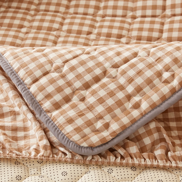 91家纺网 家纺一手货源 找家纺 迪乐妮家居 2024新款单人床色织全棉夹棉床笠(无印家居风） 米小格