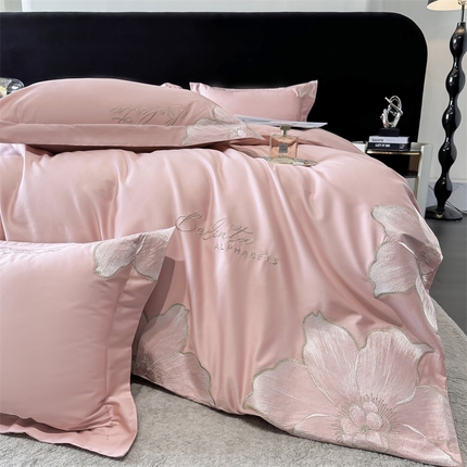 宅家居 2024新款莫奈花园系列-轻奢小香风双面纯棉刺绣长绒棉四件套 莫奈花园-樱花粉