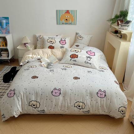 91家纺网 家纺一手货源 找家纺 桃喜 2025新款学生季全棉13070混搭系列四件套 动物乐园
