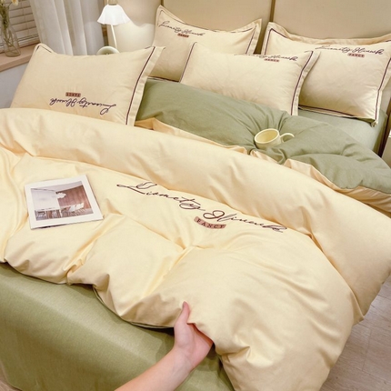 91家纺网 家纺一手货源 找家纺 （总）菲梵家纺 2025新款纯色双拼全棉加厚磨毛刺绣款套件单品系列（单被套）