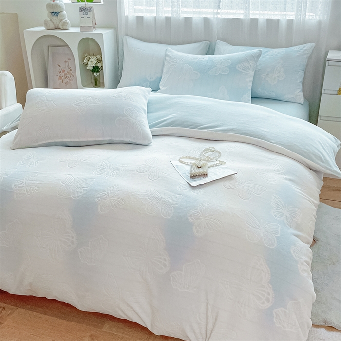 91家纺网 家纺一手货源 找家纺 神州川 直播爆款2024新款欧式烂花3D绣花牛奶绒雕花绒四件套 七彩梦碟