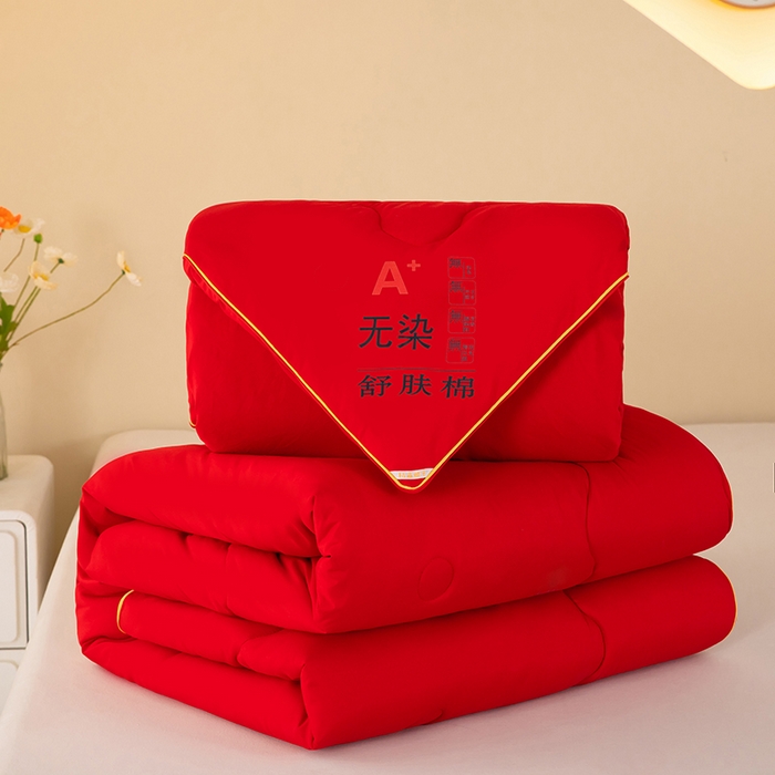 91家纺网 家纺一手货源 找家纺 梦莱家纺 2024新款立体双胎子母被拉链磨毛被冬被被子被芯 红色