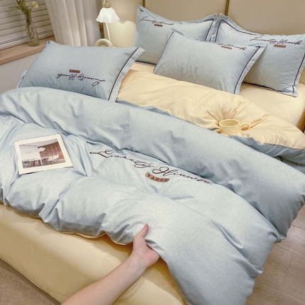 91家纺网 家纺一手货源 找家纺 （总）菲梵家纺 2025新款纯色双拼全棉加厚磨毛刺绣款套件单品系列（单被套）