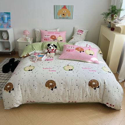 91家纺网 家纺一手货源 找家纺 桃喜 2025新款学生季全棉13070混搭系列四件套 苹果派