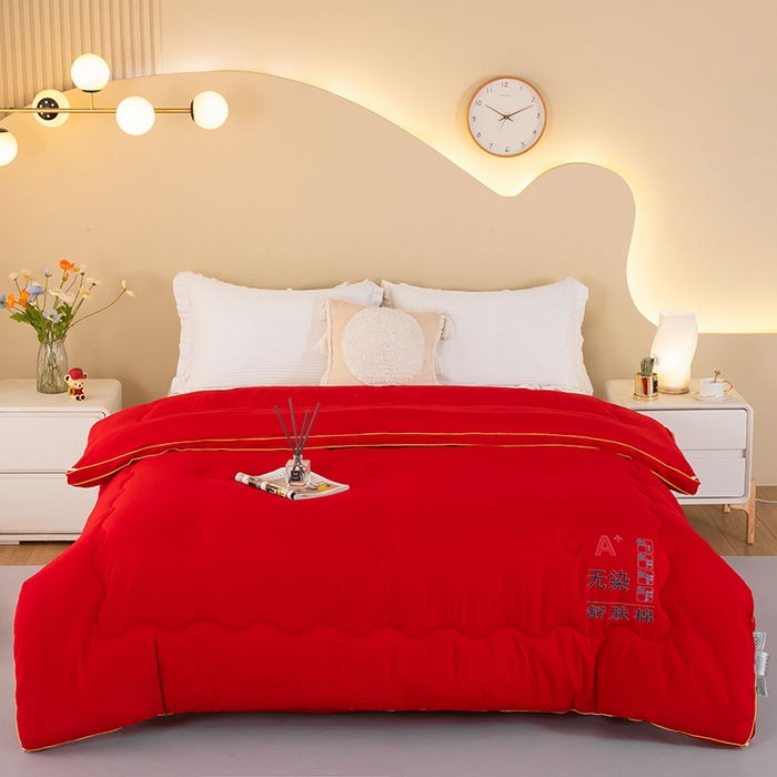 91家纺网 家纺一手货源 找家纺 梦莱家纺 2024新款立体双胎子母被拉链磨毛被冬被被子被芯 红色