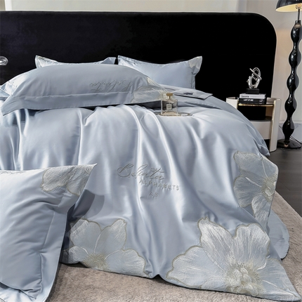 宅家居 2024新款莫奈花园系列-轻奢小香风双面纯棉刺绣长绒棉四件套 莫奈花园-湖水蓝