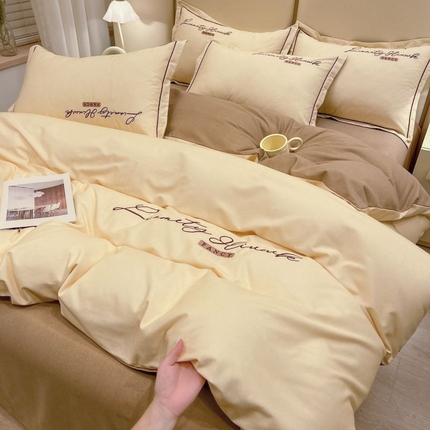 91家纺网 家纺一手货源 找家纺 （总）菲梵家纺 2025新款纯色双拼全棉加厚磨毛刺绣款套件单品系列（单被套）