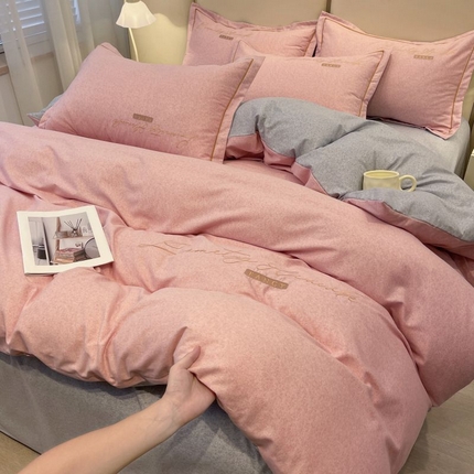 91家纺网 家纺一手货源 找家纺 （总）菲梵家纺 2025新款纯色双拼全棉加厚磨毛刺绣款套件单品系列（单被套）