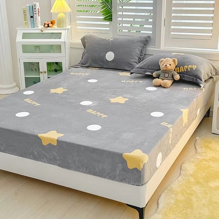 91家纺网 家纺一手货源 找家纺 锦罗绣 2024新款A类高克重牛奶绒印花单床笠 星星