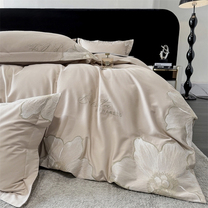 宅家居 2024新款莫奈花园系列-轻奢小香风双面纯棉刺绣长绒棉四件套 莫奈花园-香槟金