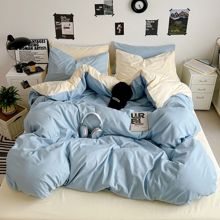 91家纺网 家纺一手货源 找家纺 优卡迪家纺馆 2024新款水洗棉105克纯色双拼四件套系列（下载文件夹包含买家秀） 天蓝芝士