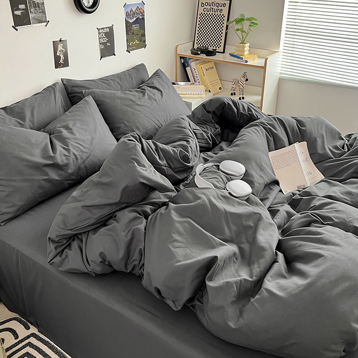 91家纺网 家纺一手货源 找家纺 优卡迪家纺馆 2024新款水洗棉105克纯色双拼四件套系列（下载文件夹包含买家秀） 高级灰